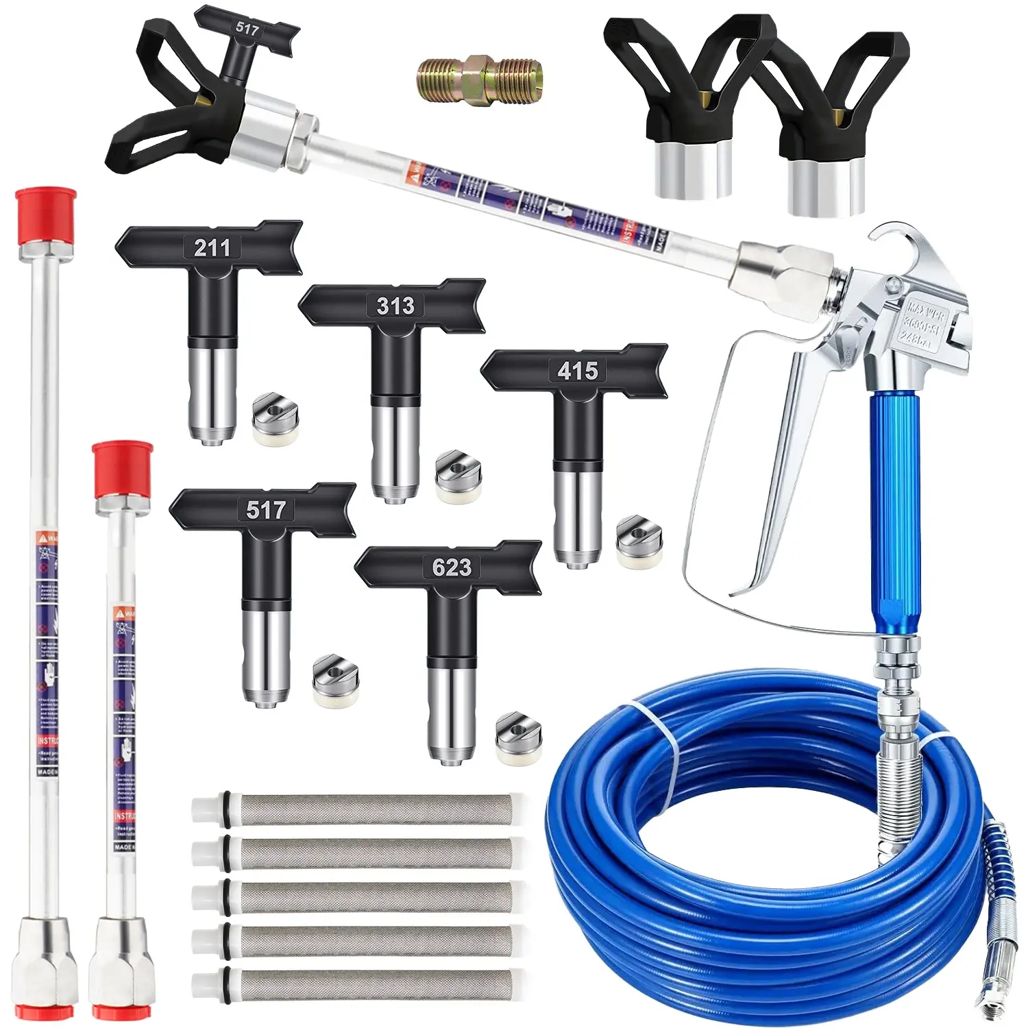 17Pcs Airless Paint Sprayer Gun Kit, Paint Spraying Tool, Spray Painting Tool, 3600PSI Airless Spray Gun with 32Ft High Pressure Hose & 5Pcs Reversible Spray Tips & 2Pcs Extension Rod & 5Pcs Filters & 2Pcs Nozzle Seat