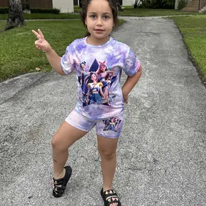 Girls 2 Pack Summer Outfit Sets Cartoon Graphic Short Sleeve T-Shirt and Shorts Set Cute Casual Clothes for Toddler Girls