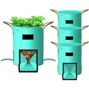 4 Pack 20 Gallon  Grow Bags,PE Garden Planter Bag with Breathable Screen Window Reinforced Handles for Potatoes Tomatoes Carrots Onions