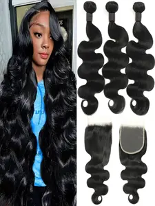 12A Human Hair Bundles with Closure Body Wave Bundles  5x5 HD Lace Closure Human Hair Unprocessed Brazilian Virgin Hair Extensions Deals Quick Weave Hair Bundle Free Part