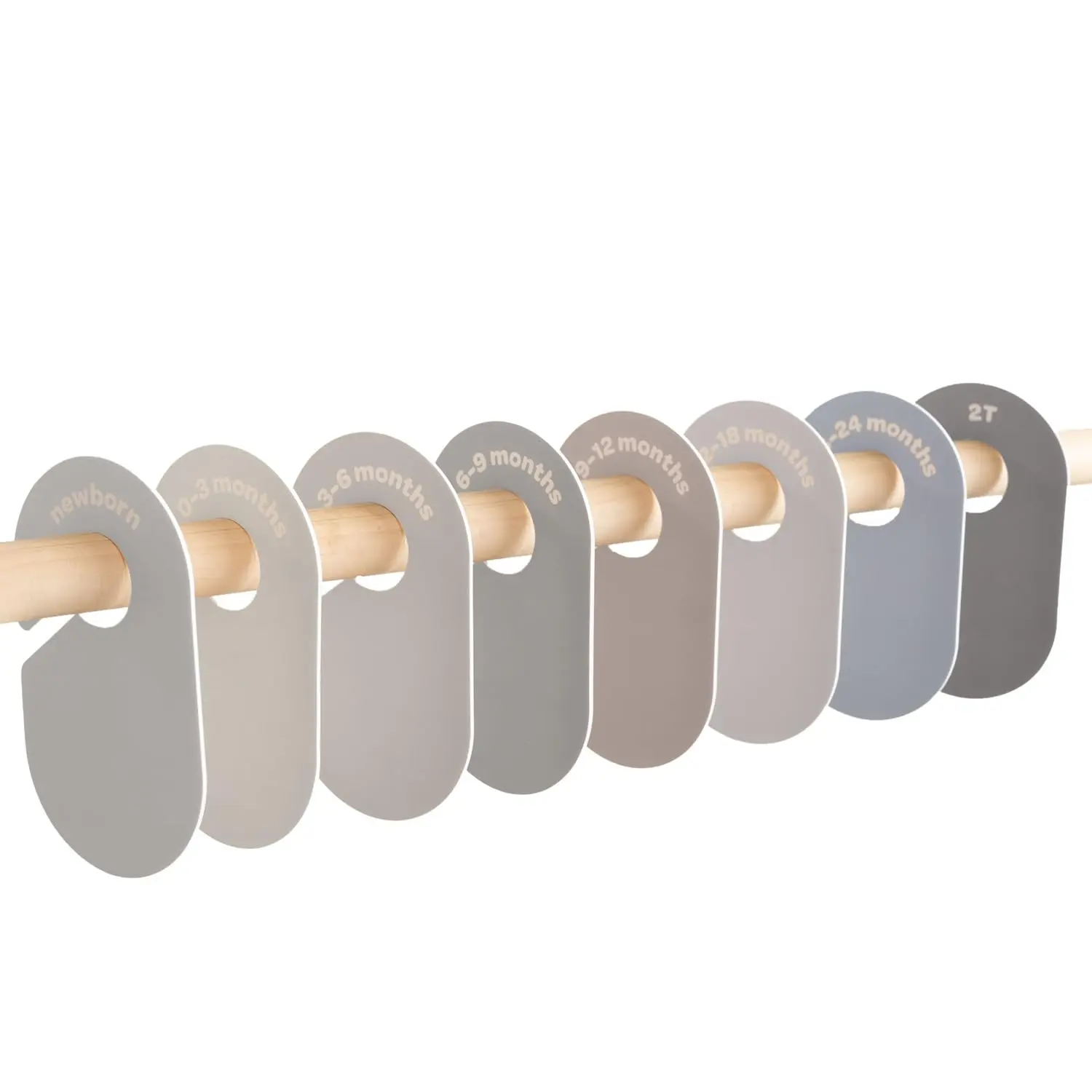 Closet Dividers Set of 8 -  Clothes Organizer  Hanger, Double-Sided Size Labels -  Organization for  Clothing   to 2T Boy & Girl - Gray & Beige