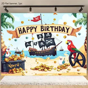 2D flat banner, 1 piece - Pirate's Birthday Background Banner, Happy Party Printing Photography Background, Holiday, Holiday Season, Christmas, Wedding Table Decoration, kdj