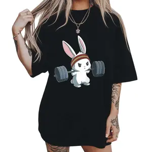 Lightweight And Durable Short-Sleeve T-Shirt Featuring an Adorable Bunny Lifting Weights, Ideal for Casual Wear at Home Or The Gym, Perfect for Everyday Comfort And a Fun Look, Cute Animal Graphic Tee, Comfortable Crew Neck Top
