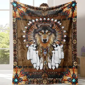 Wolf Pattern Flannel Cozy Blanket, 1 Count SoftComfortable Warm Napping Throw with StorageBag, Sleeping Bedding Supplies for Home OfficeTravel, Bedroom Decor