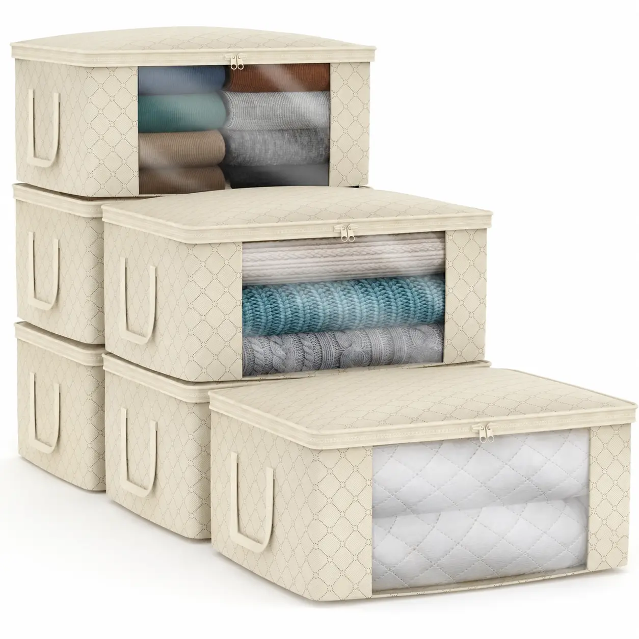 2/4/6/8-Pack Medium Clothes Storage Bag – Foldable Storage Box with Transparent Window, Lid & Handles – for Bedroom, Closet, Quilts & Clothing Organization