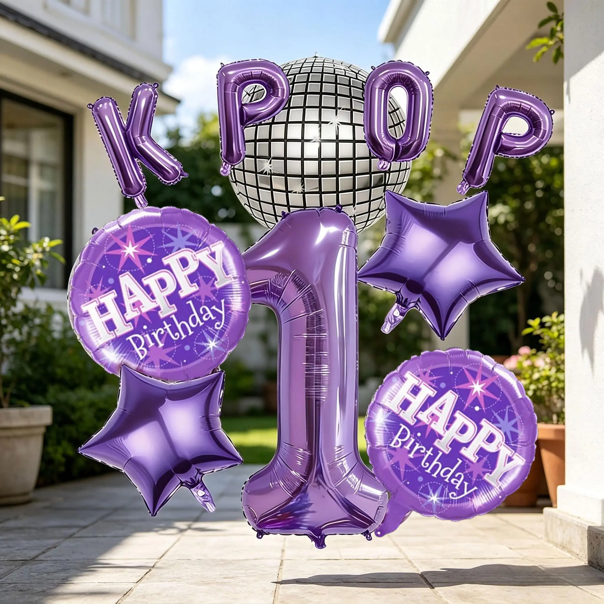 13-Piece K-Pop Disco Birthday Balloon Set, Disco Balloons, 32-Inch Numbers, Stars/kpop Letters, 4D Disco Ball, Perfect for Parties and Events, Party Balloons Decorations