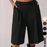 Women's Solid Color Simple Commuter High Waist Bermuda Shorts, All Seasons Business Casual Shorts, Stylish and Comfortable