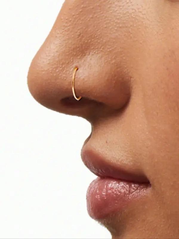 9pcs Women And men Fake Piercing Nose Ring Gold Stainless Steel D-Type Simple American Style Personalized Letters Hip-Hop Street Style Non Perforated Accessories Fake Nose Studs
