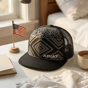 Aztec Pattern Trucker Hat Western Geometric Mesh Back Snapback Cap