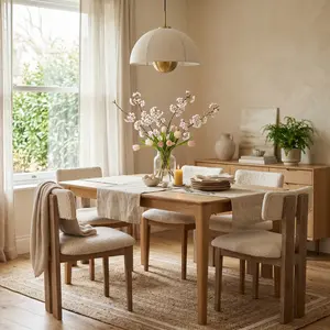 summervibes ABCASA Mid-Century Modern Upholstered Wood Dining Chair, High-Quality Fabric, Natural Wood Frame, Ergonomic Backrest Design, Boucle, Chenille