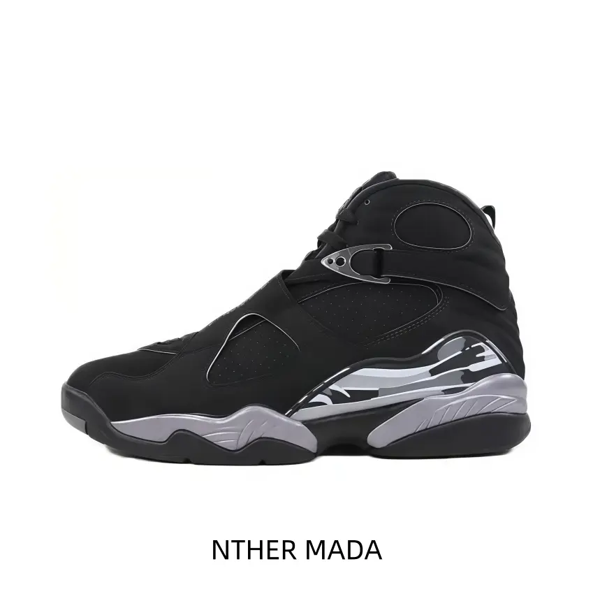 Unisex Oversized Padded High Top Street Sneakers Matte Black Upper Abstract Gray Graphic Side Decoration Shock Absorbing Arch Support Insole Non Slip Thick Rubber Sole Hip Hop Dance Casual Footwear