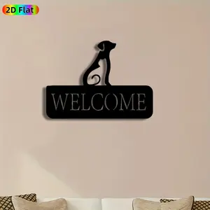 1pc Dog Welcome Metal Wall Art,Dog Statue Mural with Welcome , Ideal Gift for New Year, Easter, Dog Lovers & Home Decor Enthusiasts,  Perfect for Front Porch Fence & Living Room Wall, Charming Pet-Themed Outdoor & Indoor Decor