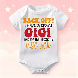 Girls' Knitting Graphic Jumpsuit - Cute Baby Bodysuit with "Back Off I Have A Crazy Gigi And I'm Not Afraid To Use Her" Print, Soft Snap Detail, Regular Fit, All-Season Onesie for 0-24 Months, Ideal for Holidays & Baby Photoshoots