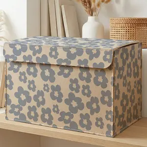 Floral Pattern Storage Box, Felt Texture with Lid, Holds Clothes/snacks/documents, Ideal for Renters/students/moms, Unique Furniture Style