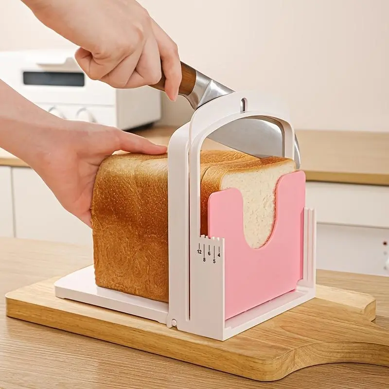 LZLOOK Adjustable Bread Slicer with Thickness Guide - Uniform Slice Cutter for Toast/Sandwiches, Non-Slip Base & Ergonomic Kitchen Tool, Easy to Use Bread Cutting Machine (Compact Storage Design)