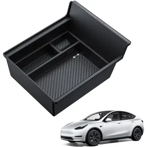BASENOR 2021-2024 Tesla Model Y/3 Center Console Organizer Tray (Carbon Edition) Console Hidden Storage Box with Coin Purse and Sunglasses Holder for Model Y 2021-2024 Model 3 2021-2023