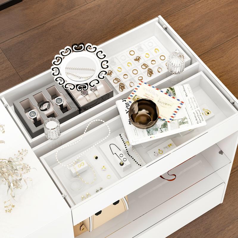 FUFU&GAGA Bedroom Island Wardrobe Closet Island with Glass Tabletop, 47.2”(W) x 23.6”(H) - Minimalist Design for Storage & Display