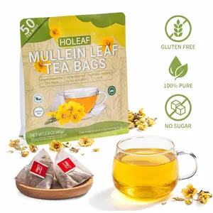 HoLeaf Mullein Leaf Tea, 50 Individually Wrapped Tea Bags, 100% Pure Natural Herbal Tea, Caffeine Free, Respiratory Support, Throat Soothing, Eco-Friendly No Additives, Breath Easy Daily Wellness Tea