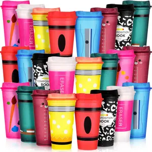 Skylety 24 Pack Teacher Appreciation Gifts Bulk 16 oz Reusable Plastic Coffee Cups Appreciation Tumblers with Lid Back to School Teacher Gifts Classroom Party Favors
