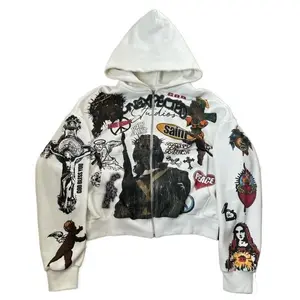 Retro Fashion Fun Personalized Pattern Printed Women's Zipper Long Sleeve Hoodie Harajuku Casual Men's and Women's Sportswear