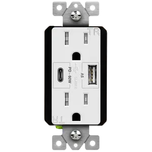 Enerlites - USB 61501-1A1C-PD60-W Power Delivery Outlet Charger with 1 USB-A Port and 1 UCB-C PD 3.0 port