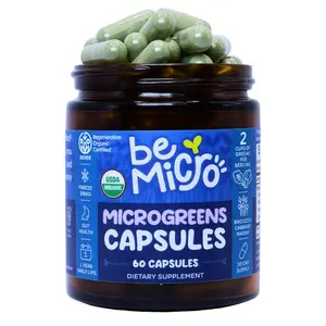 BeMicro Organic Microgreens Capsules - 60 Freeze-Dried Capsules for Gut Health - USDA Organic Certified - 2 Cups of Greens per Serving - 1 Year Shelf Life