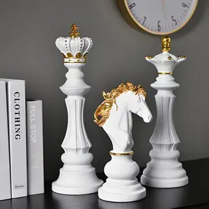 Set of 3 Resin Vintage Chess-Inspired Figurines - Elegant Black Home Decor Statues with Regal Design, Durable Room & Table Decorations, Unique Gift Idea for Christmas, Fits Multiple Room Types - Decorative Collectible Pieces Ornaments
