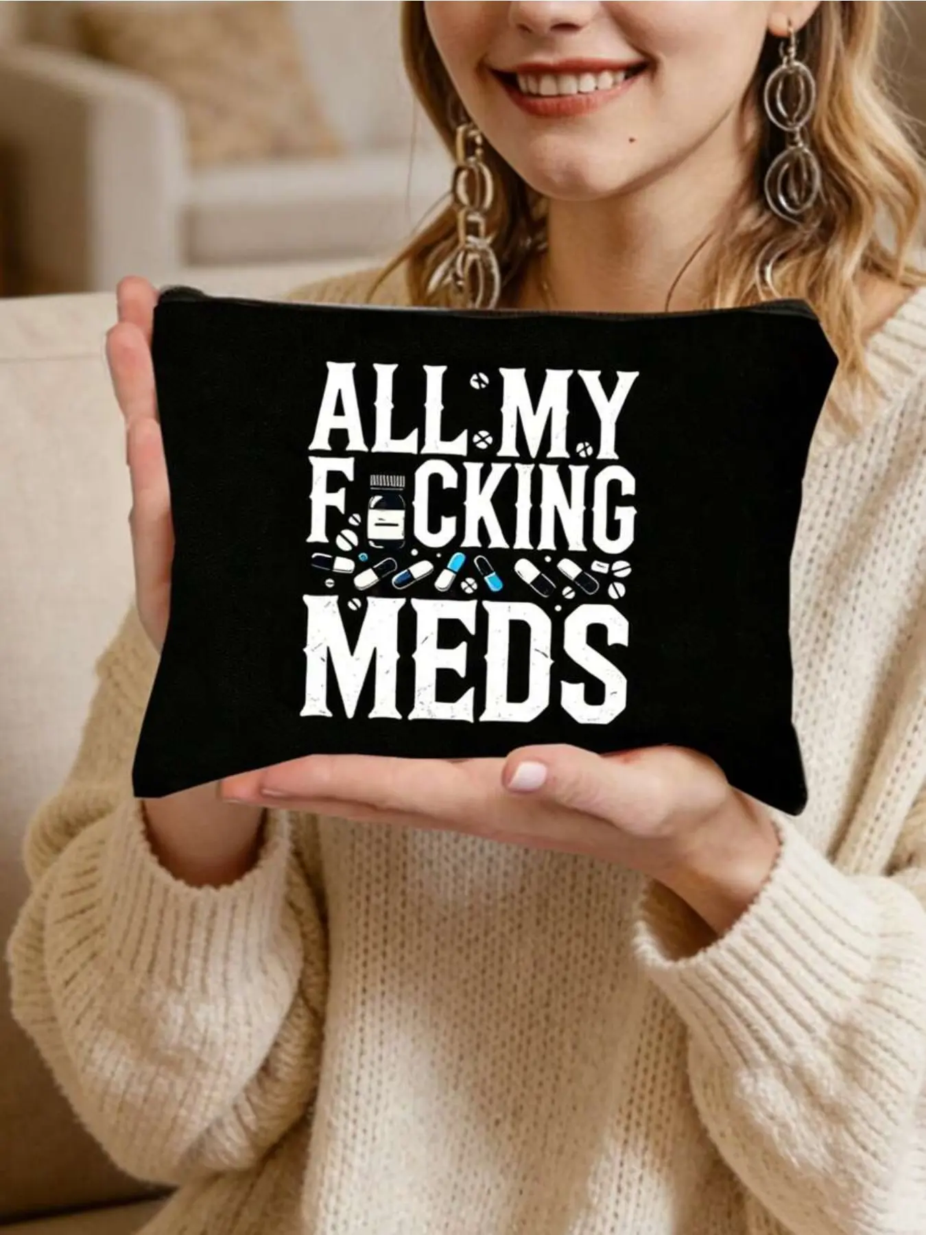 Humorous 'all My ' Canvas Pill Organizer - Zippered, Polyester Fiber Material,Reusable Medicine Bag For Travel -Graduation Season Gift For Women, Mom, Sister, Daughter, Best Friend | Mother's Day, Father's Day, Spring Garden Party Essentials | For Purse