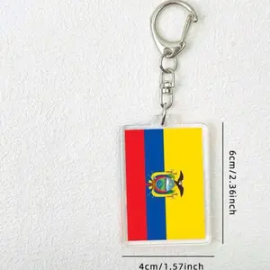 Ecuador Flag Keychain 6cm x 4cm Acrylic Key Ring with Silver Clip for Travel Souvenirs