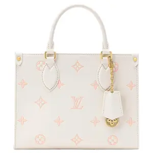 Louis Vuitton OnTheGo Classic Monogram Coated Canvas Tote Bag for Women, Small Size, White and Pink