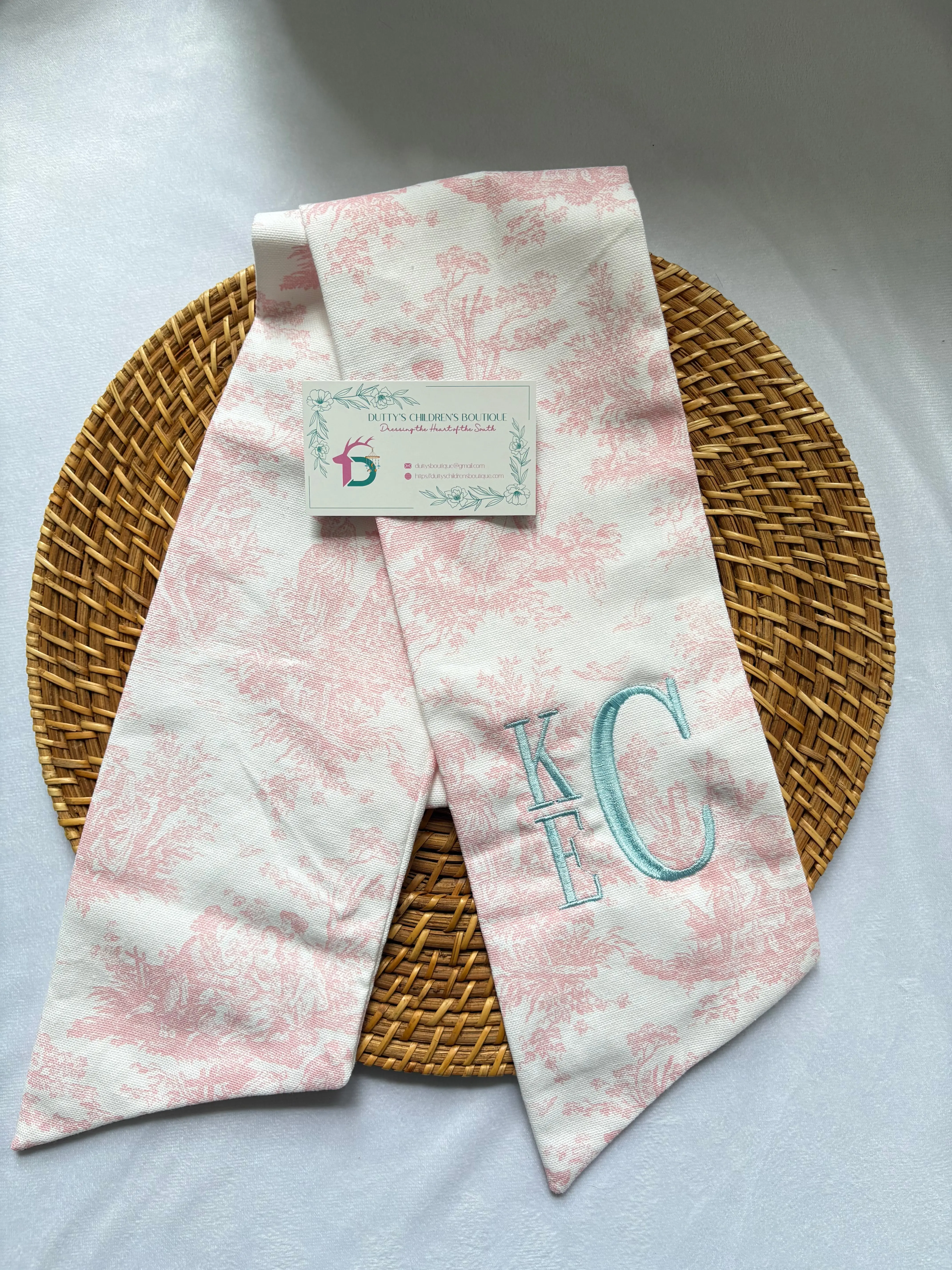 Pink French Toile Wreath Sash