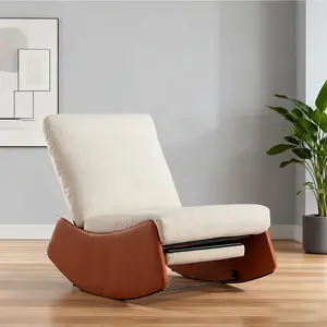 Modern Rocking Chair Recliner, Comfy Rocker Nursery Chair with Footrest, Accent Reading Chair, Upholstered Lounge Chair for Relaxing, Resting,Soft Padded Rocker for Indoor Living Room Bedroom,Orange