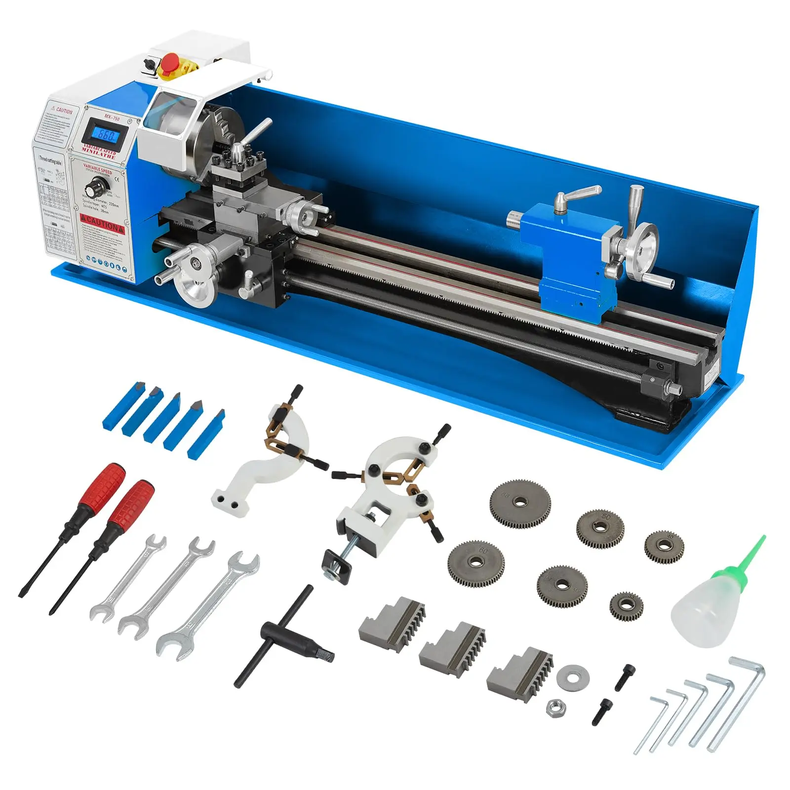 GARVEE Mini Metal-Lathe Machine,Benchtop Lathe 8"x30" 750W Variable Speed 2250RPM with 5" 3-Jaw Chuck CNC Mini Lathe Machine,Precision Mini Lathe w/Tool Box Digital Display for Metal Turning