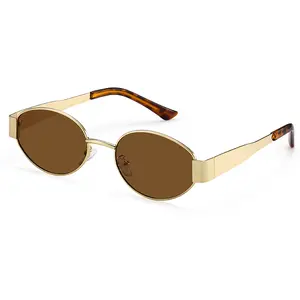 SOLA STREET2 Small Retro Oval Polarized Sunglasses for Women Men UV400 Protection Unisex Latest Model Gold Frame Brown Lenses