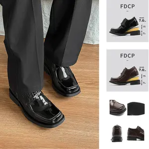 Trendy Brand Men's Square-Toe Derby Shoes, Invisible Height Increasing Thick Sole Design, British Style Retro Casual Leather Shoes, Luxury Comfortable Non-Slip Versatile Fashion Dress Shoes for Daily Commute Office Wear
