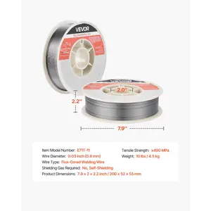 VEVOR Flux Core MIG Welding Wire, E71T-11 0.03-inch 10 LBS, Gasless Mild Steel Welding Wire with Low Spatter for All Position Arc Welding, Self-Shielded for Outdoor Use