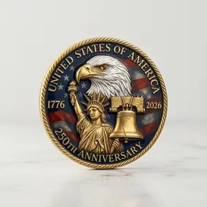 USA 250th Anniversary Commemorative Coin Bald Eagle, Statue of Liberty & Liberty Bell Souvenir Gift
