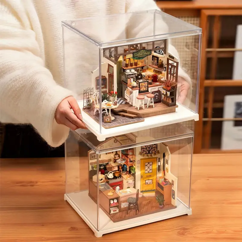 Rolife DF03L Miniature House Dust Cover Display Box, 11.3in x 9.6in x 9.3in with Doors for Book Nook Kits, 3D Puzzles, Collectibles, Blind Box Figures Storage
