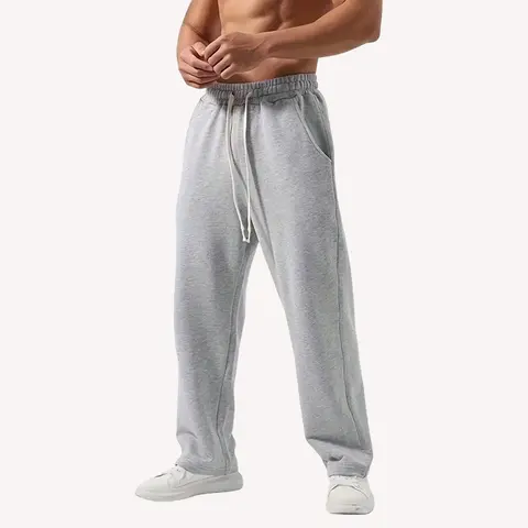 Men's Gray Loose-Fit Jogger Pants - Soft Polyester Basics, Comfortable Athleisure Bottoms, Casual Sports Trousers, Baggy Sweatpants, Men's Clothing for Home Wear, Weekend Outings