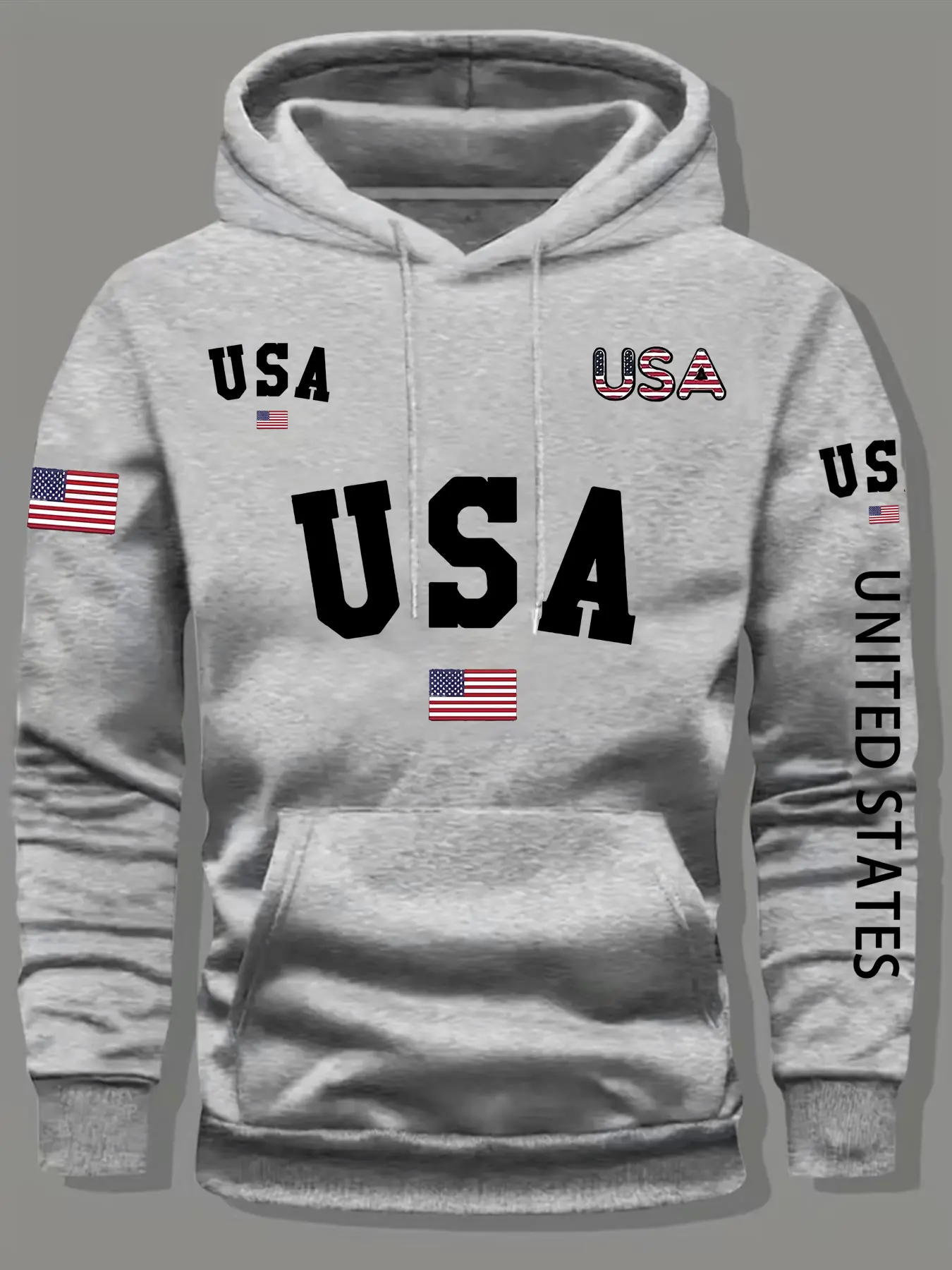 Men's Usa Flag Hoodie with Chain Print, Winter Warm Pullover, Casual Fitted Style, Ideal for Leisure, Sports, Outdoor Activities, Casual Streetwear Sweatshirt