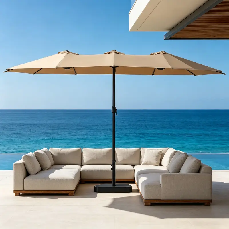SZHLUX 15FT/10FT Patio Umbrella with Base, Extra Large Double-Sided Outdoor Market Umbrella with Crank Handle, Rectangular Sun Shade for Poolside, Garden, Deck, Backyard & Beach