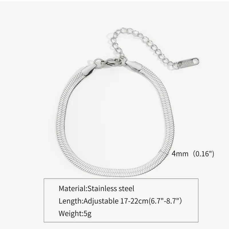 Men's Silver Stainless Steel Minimalist Bracelet - Retro Snake Link Flat Chain & Link Bracelets, Secure Clasp, Casual Unisex Wear Fashion Accessory with Durability and Longevity, Retro Look, Bracelet Classic Design