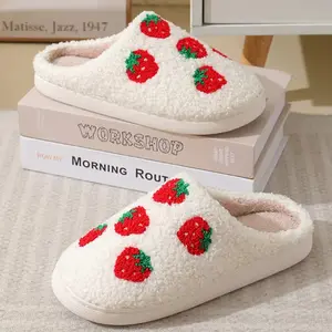 Strawberries Couple Cotton Slippers Home Indoor Cartoon Platform Slides Ladies 2026 Designer Warm Comfortable Winter Shoes Women