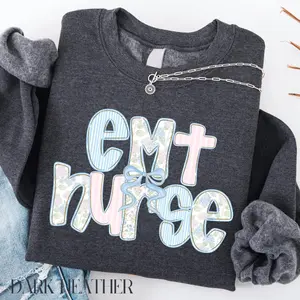 Women's EMT Nurse Cotton Hoodie - Fleece Fabric T-Shirt, Ribbed Crewneck Sweatshirt, Drawstring, Comfortable Fit Emergency Medical Technician Top
