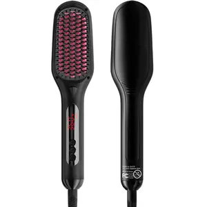 30s Fast MCH Ceramic Heating Hair Straightening Brush with Anti Scald Feature, Auto-Off & Dual Voltage, Portable Frizz-Free Silky Electric Straightening Comb Straightener Heated Curler Adjustable Gift Lightweight Smooth Storage Comfort