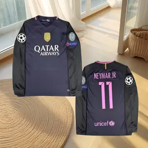 16-17 Away Blue/Pink No. 11 Neymar Long-Sleeve Soccer Jersey