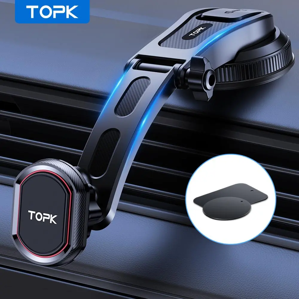 TOPK Car Phone Holder, 360° Rotatable Magnetic Car Phone Holder, Universal Car Navigation Bracket, Car Phone Stand, Car Cellphone Mount, Car Mount Smartphone, Car Interior Accessories for iPhone