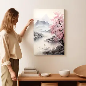 Chinese Ink Cherry Blossom Landscape Wall Art New Chinese Style Design for Kitchen Living Room Aesthetic Home Decor office room decor Classic Prints Artistic wall decor Modern Floral Paintings