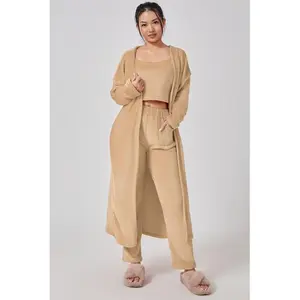 Soft & Fluffy 3-Piece Lounge Set for Women – Cozy Wide Leg Pants Set with Crop Top & Cardigan