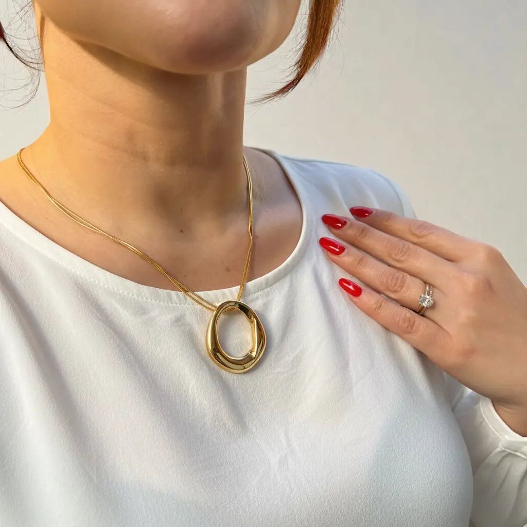 Female Molten Sculpt Pendant Necklace, 18K Gold Necklace Chain